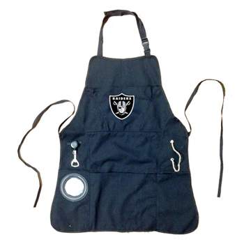Evergreen Las Vegas Raiders Black Grill Apron- 26 x 30 Inches Durable Cotton with Tool Pockets and Beverage Holder