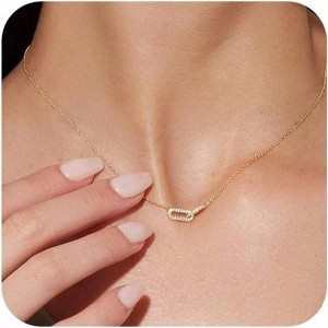 Dainty Gold Pendant Necklace for Women, Paperclip Choker, Minimalist Open Oval Design - 1 of 4