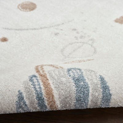Ivory Multicolor Space Theme Kids Washable Area Rug 5' x 7'