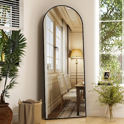 Beautyolove 76"x34" Arched Full Length Mirror Free Standing Hanging Mounted Mirror Aluminum Frame, Black