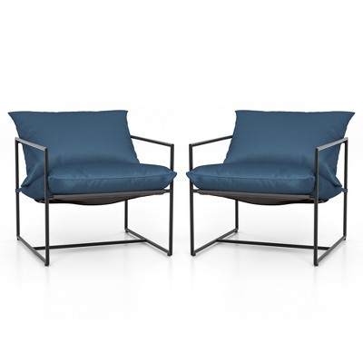 Tangkula Set of 2 Sling Accent Chair Indoor Outdoor Leisure Chair w/ Cushions