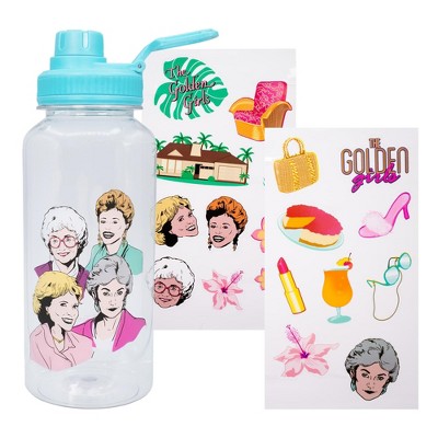 Silver Buffalo Spongebob SquarePants Happy Laugh Flowers Twist Spout Water Bottle & Sticker Set