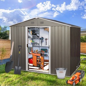 6ftx8ft Outdoor Storage Shed With Floor Base, Metal Garden Shed Storage House With Lockable Sliding Door - 1 of 4