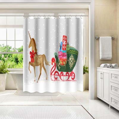 Proud Unicorn With Gifts by PI Creative Holiday Collection Shower Curtain - Americanflat