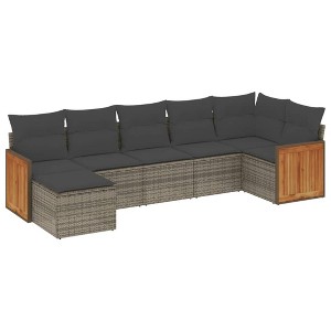 vidaXL 7 Piece Patio Sofa Set with Cushions Gray Poly Rattan - Without Table - 1 of 4