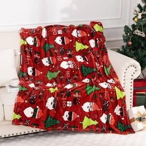 Lomsoe Red Christmas Throw Blanket, Santa Claus Christmas Tree Printed Flannel Blanket, Soft, Plush, Warm Winter Cabin Bed Throw - 1 of 4