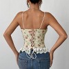 Women's Beige Vintage Bustier Top - Floral Jacquard Corset Bralette, Sexy Lace Trim, Back Tie Closure - 4 of 4
