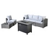 Venice 6pc Wicker Outdoor Patio Furniture Set Conversation Sofa with a Metal Fire Pit and Cushions - 2 of 4