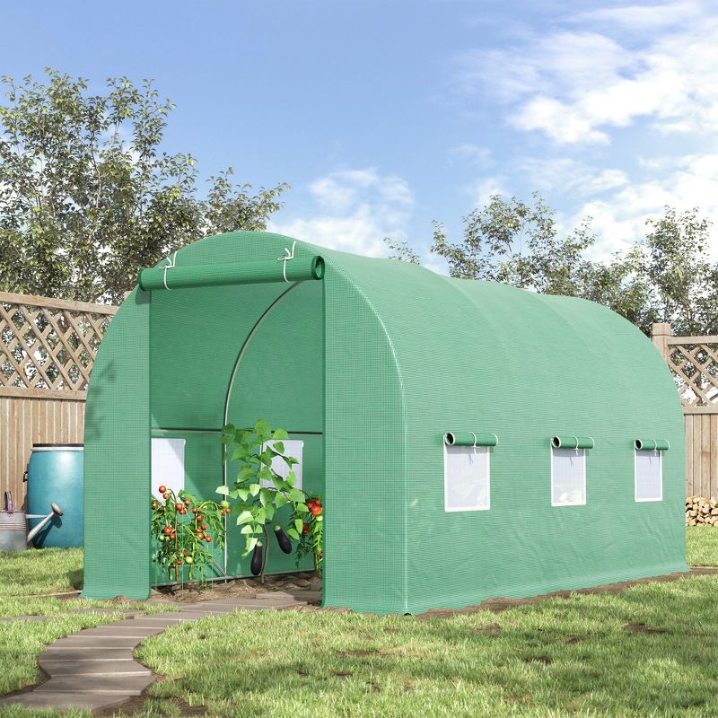 Outsunny Walk-In Tunnel Greenhouse, Large Garden Hot House Kit with 6 Roll-up Windows & Roll Up Door, Steel Frame, 3 of 9