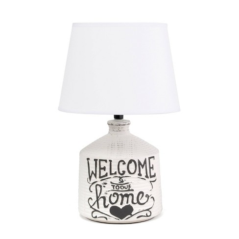 Creekwood Home 14.9" Vintage Farmhouse "Welcome to Our Home" Accent Table Lamp White Wash - image 1 of 4