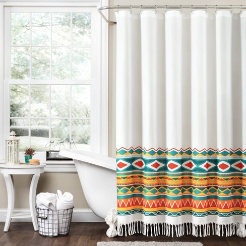 72x72 Boho Viviane Geo Shower Curtain Turquoise/orange - Lush Décor :  Target