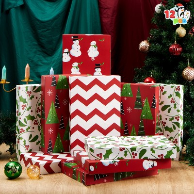 Joyfy 12 Pcs Christmas Shirt Gift Boxes, 17"x11" Large Robe Boxes with Lids and Base, 4 Designs Wrapping Robe Boxes for Xmas Goody Gift