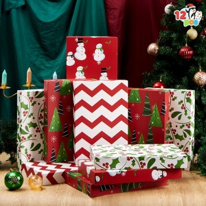 Joyfy 12 Pcs Christmas Shirt Gift Boxes, 17"x11" Large Robe Boxes with Lids and Base, 4 Designs Wrapping Robe Boxes for Xmas Goody Gift - 1 of 4