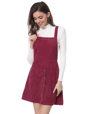 INSPIRE CHIC Women's Corduroy Button Front A-Line Bib Overall Pinafore Skirts