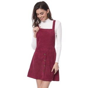 INSPIRE CHIC Women's Corduroy Button Front A-Line Bib Overall Pinafore Skirts - 1 of 4