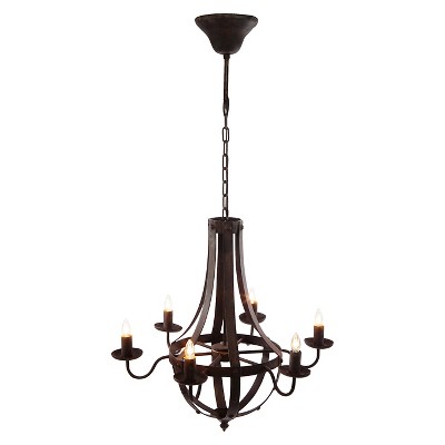 24" Iron 6 Light Chandelier Brown Antique - A&B Home