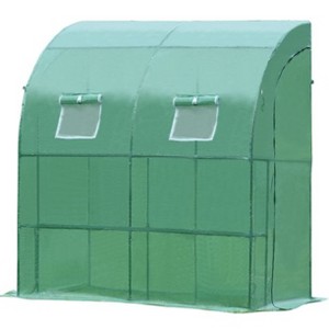 Aoodor 6.7ft. x 3.3ft. x 7.2ft. Outdoor Walk-in Greenhouse Lean to Portable Wall Two Doors - 1 of 4