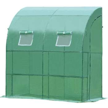 Aoodor 6.7ft. x 3.3ft. x 7.2ft. Outdoor Walk-in Greenhouse Lean to Portable Wall Two Doors