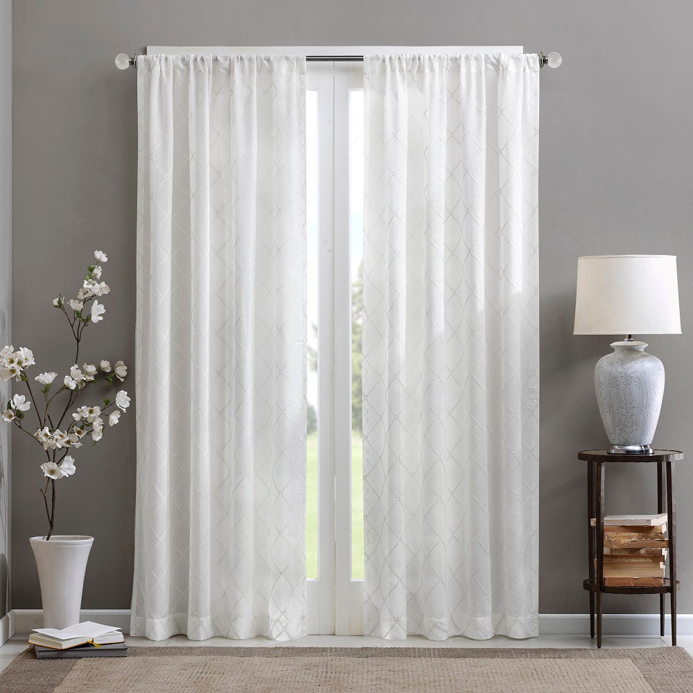 Photos - Curtains & Drapes 95"x50" Clarissa Diamond Sheer Curtain Panel White