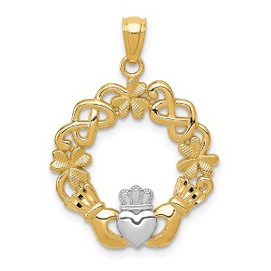 Black Bow Jewelry 14k Yellow Gold and White Rhodium Irish Claddagh Pendant, 20mm - 1 of 4
