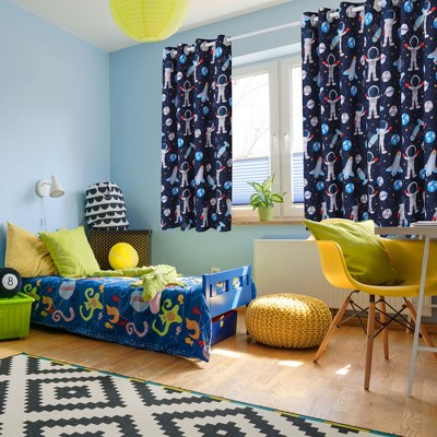 2 Pcs 52 x 63 Inch Space Astronaut Series Pattern Kids Curtain Panels Multicolor - PiccoCasa