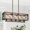 LNC Lucia 5-Lights 32" Modern Farmhouse Rectangle  Kitchen Island Pendant  Lights, Matte Black and Brown Wood - 2 of 4