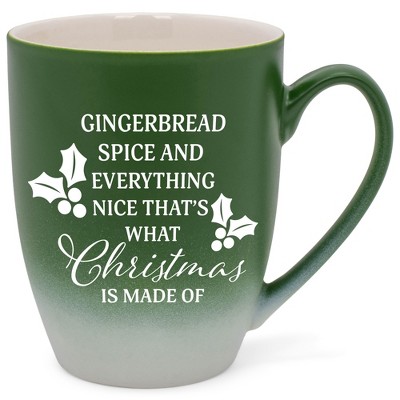 Gingerbread Spice  Everything Nice That's What Christmas Is Made Of Two Toned Matte Green  White 12 ounce Ceramic Stoneware Coffee Cup Mug