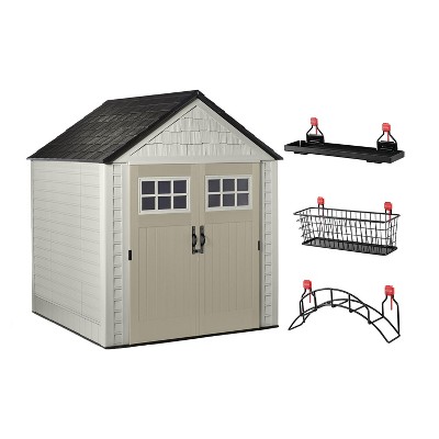 Rubbermaid 7' x 7 Storage Shed with Utility & Handle Hook & Accessories