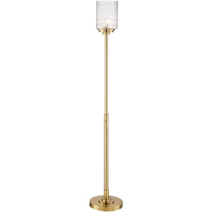 Possini Euro Design Kinsey Modern Torchiere Floor Lamp 72 1/2" Tall Brass Gold Metal Stone Pattern Crystal Glass Shade for Living Room Office House - 1 of 4