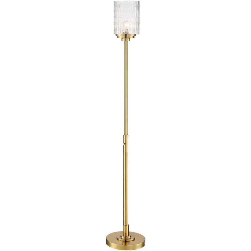 Possini Euro Design Kinsey Modern Torchiere Floor Lamp 72 1/2" Tall Brass Gold Metal Stone Pattern Crystal Glass Shade for Living Room Office House, 1 of 10