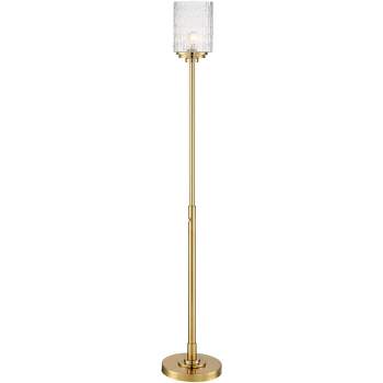 Possini Euro Design Kinsey Modern Torchiere Floor Lamp 72 1/2" Tall Brass Gold Metal Stone Pattern Crystal Glass Shade for Living Room Office House