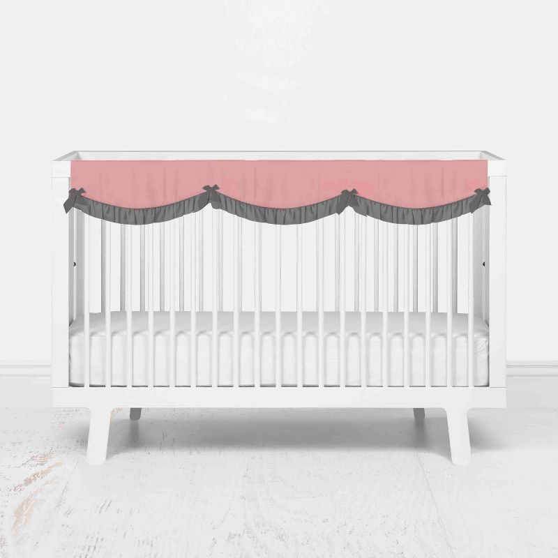 Bacati - Solid Girls Lilac/Coral/Gray Solid Long Crib Rail Guard Cover , 1 of 9