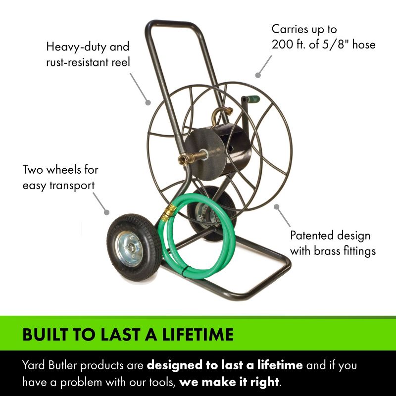 Yard Butler Hose Reel Cart with Wheels - Heavy Duty 200 Foot Metal Hose Reel - Suitable for Gardens, Lawns and Outdoor - IHT-2EZ, 4 of 8