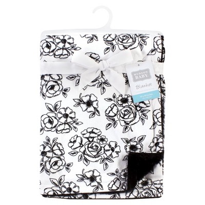 Black and White Floral Polyester Baby Throw Blanket