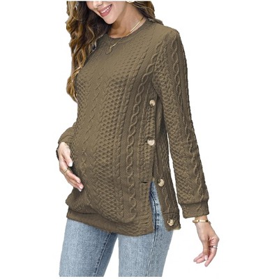 Maternity Tops Sweatshirt Button-Slit Faux Sweater