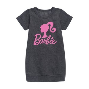 - Barbie - Classic Logo Pink Graphic Short Sleeve Fleece Dress - 1 of 3