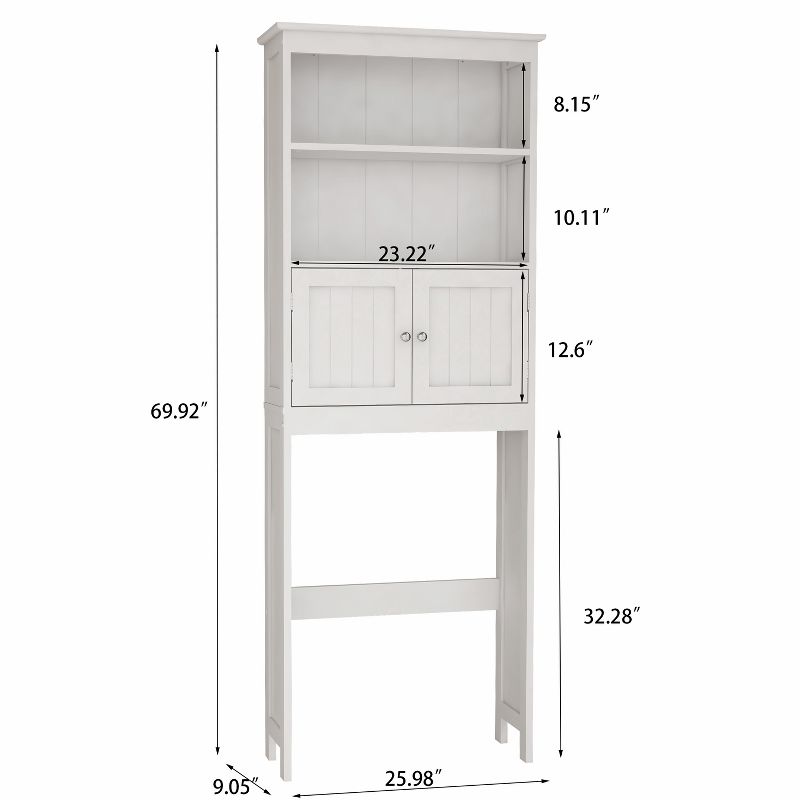 Bathroom Freestanding Storage Cabinet with Shelves Over Toilet, White - ModernLuxe, 4 of 9