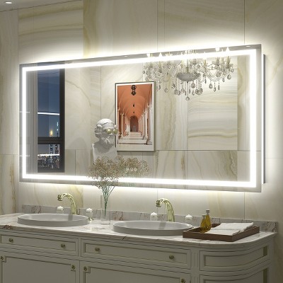Apmir Super Bright Front & Back LED Lighted Anti-Fog Tempered Glass Bathroom/Vanity Mirror with ETL & 3-Year Warranty