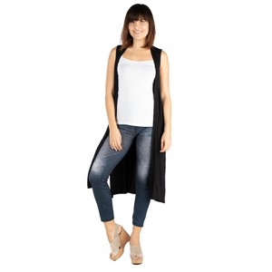 24seven Comfort Apparel Sleeveless Long Cardigan Vest - 1 of 4