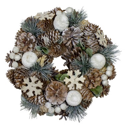 Northlight 10.5" Unlit Frosted Glitter Pine Cone and Fruit Artificial Christmas Wreath