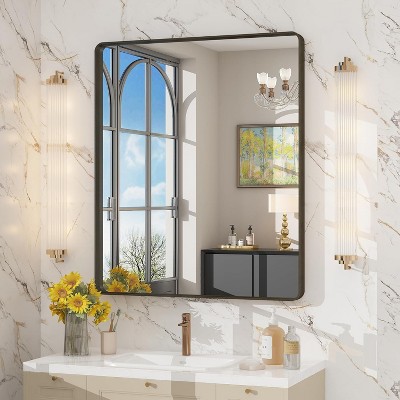 KIOTEE Rectangular Aluminum Alloy Framed and Tempered Glass Wall Bathroom Vanity Mirror in Matte Black