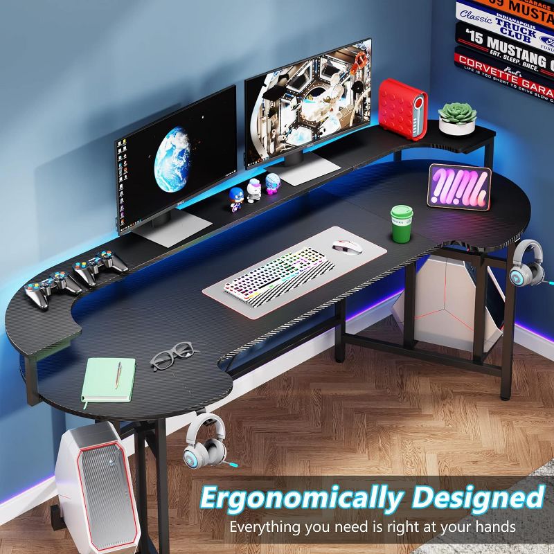 Tribesigns 75" Gaming Desk with LED Light, Large Computer Desk with Monitor Shelf, 5 of 8
