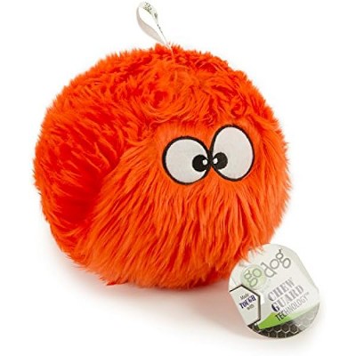 goDog Furballz Squeaky Plush Ball Dog Toy, Chew Guard Technology - Orange, Large