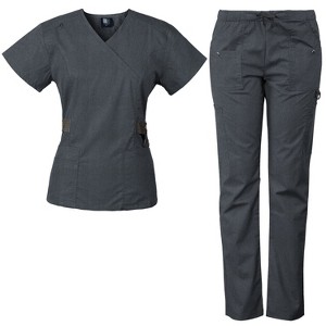 Medgear 12-Pocket Women's Scrub Set with Silver Snap Detail & Contrast Trim - 1 of 4