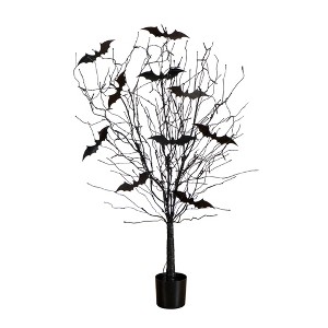 Nearly Natural 4-ft Pre-Lit Artificial Halloween Black Twig Tree with Bats and 50 Orange LED Lights - 1 of 1