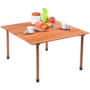 Costway Folding Wood Roll Up Table Camping Picnic Outdoor - 1 of 4