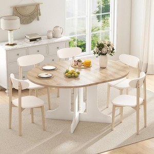 Zevemomo43"-59" Expandable Dining Table, for 4-6, with Removable Leaf, Trestle X-Shaped Base & Metal Track for Dining Room, Living Room-Oak - 1 of 4