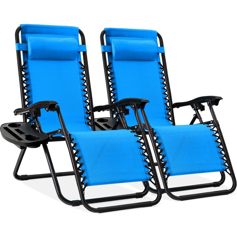 Best Choice Products Set of 2 Zero Gravity Lounge Chair Recliners for Patio, Pool w/ Cup Holder Tray, 1 of 12