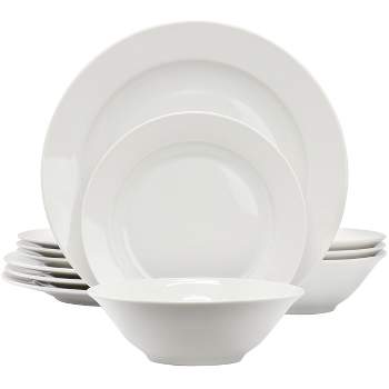 Gibson Home Blanca Court 12 Piece Round Ceramic Dinnerware Set in White