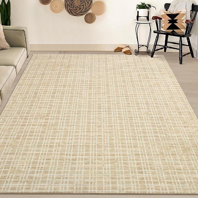 Modern Plaid Runner or Area Rug, Geometric Design, Non-Slip, Low Pile, Washable Soft Accent for Hallway, Kitchen